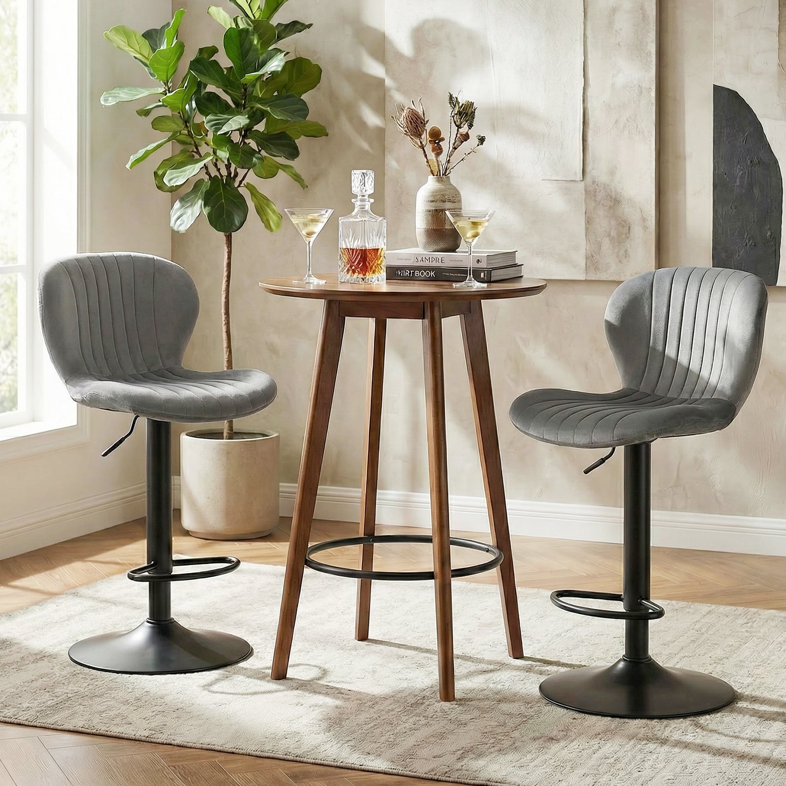Adjustable Counter Height Chairs Set of 4 with Velvet Upholstered Backrests