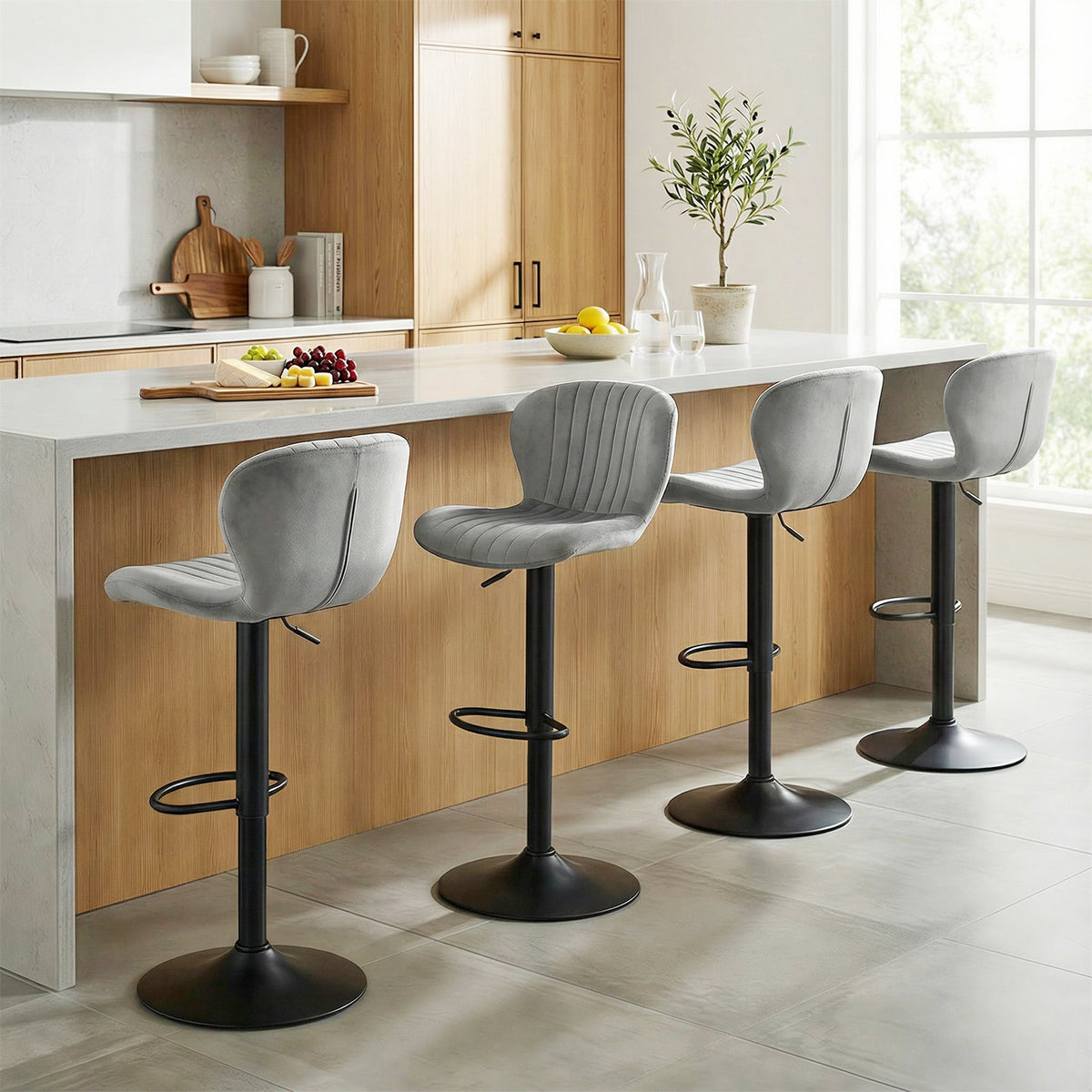 Adjustable Counter Height Chairs Set of 4 with Velvet Upholstered Backrests