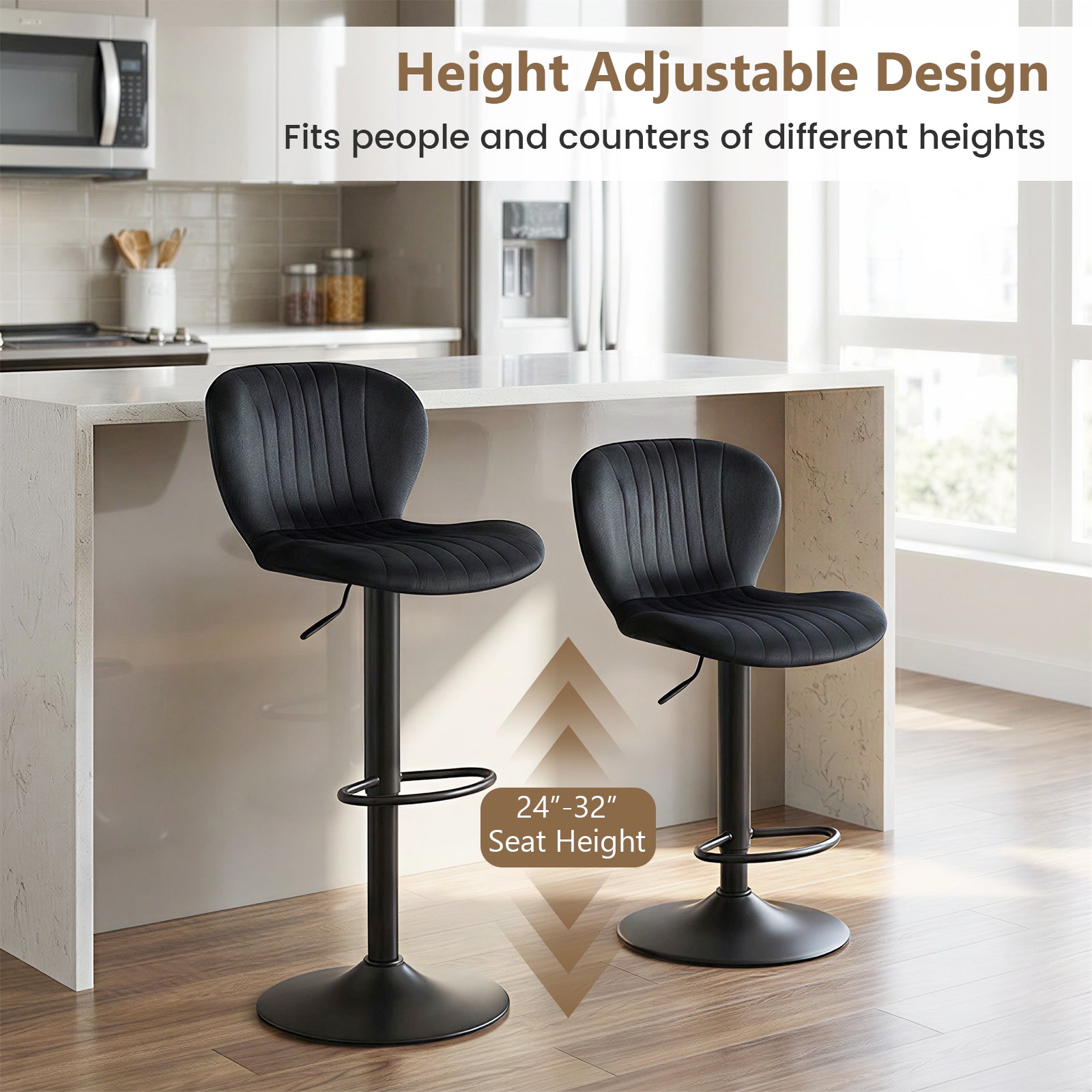 Adjustable Counter Height Chairs Set of 4 with Velvet Upholstered Backrests