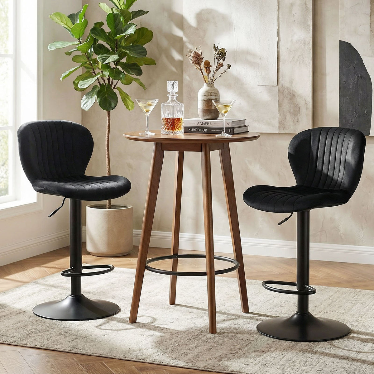 Adjustable Counter Height Chairs Set of 4 with Velvet Upholstered Backrests