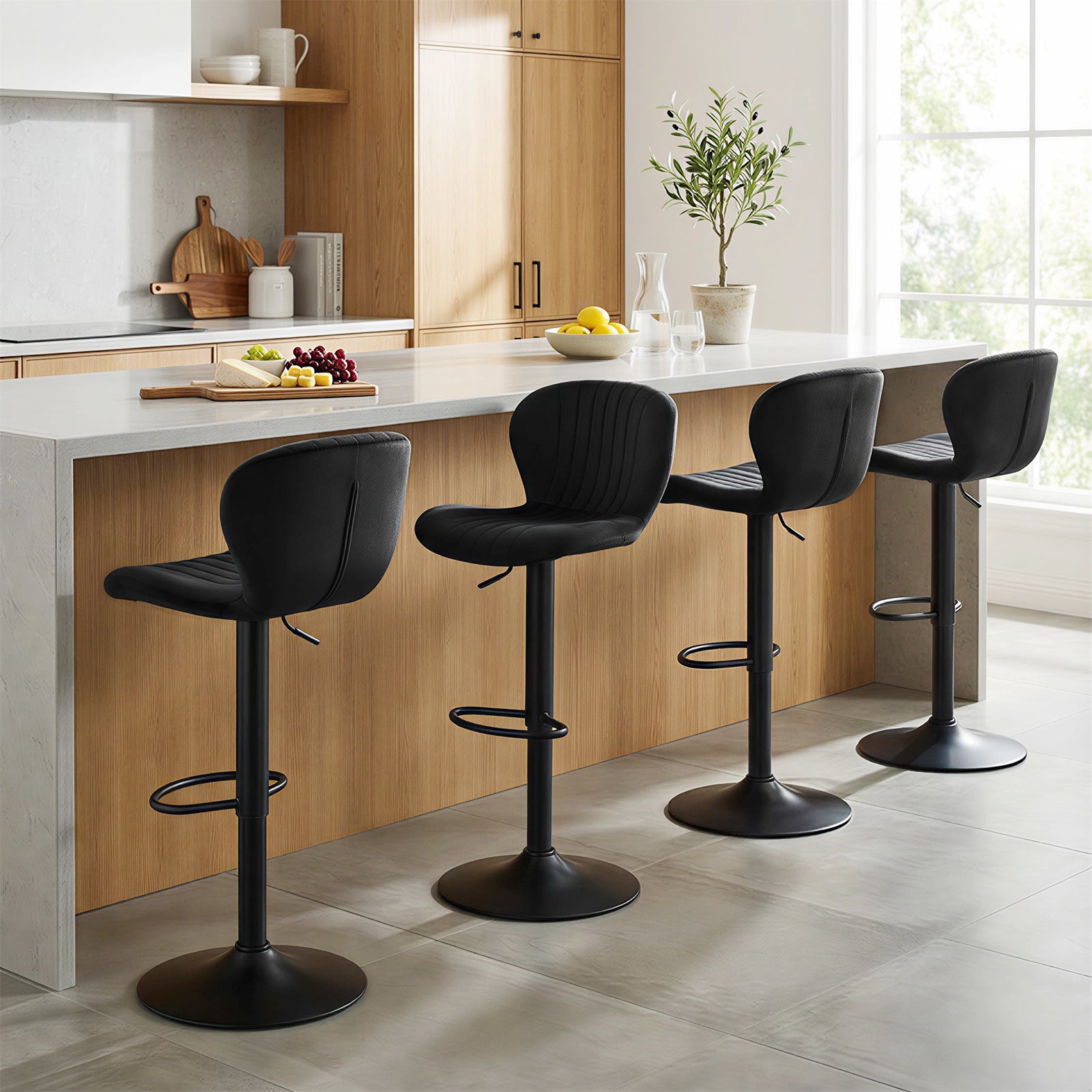 Adjustable Counter Height Chairs Set of 4 with Velvet Upholstered Backrests
