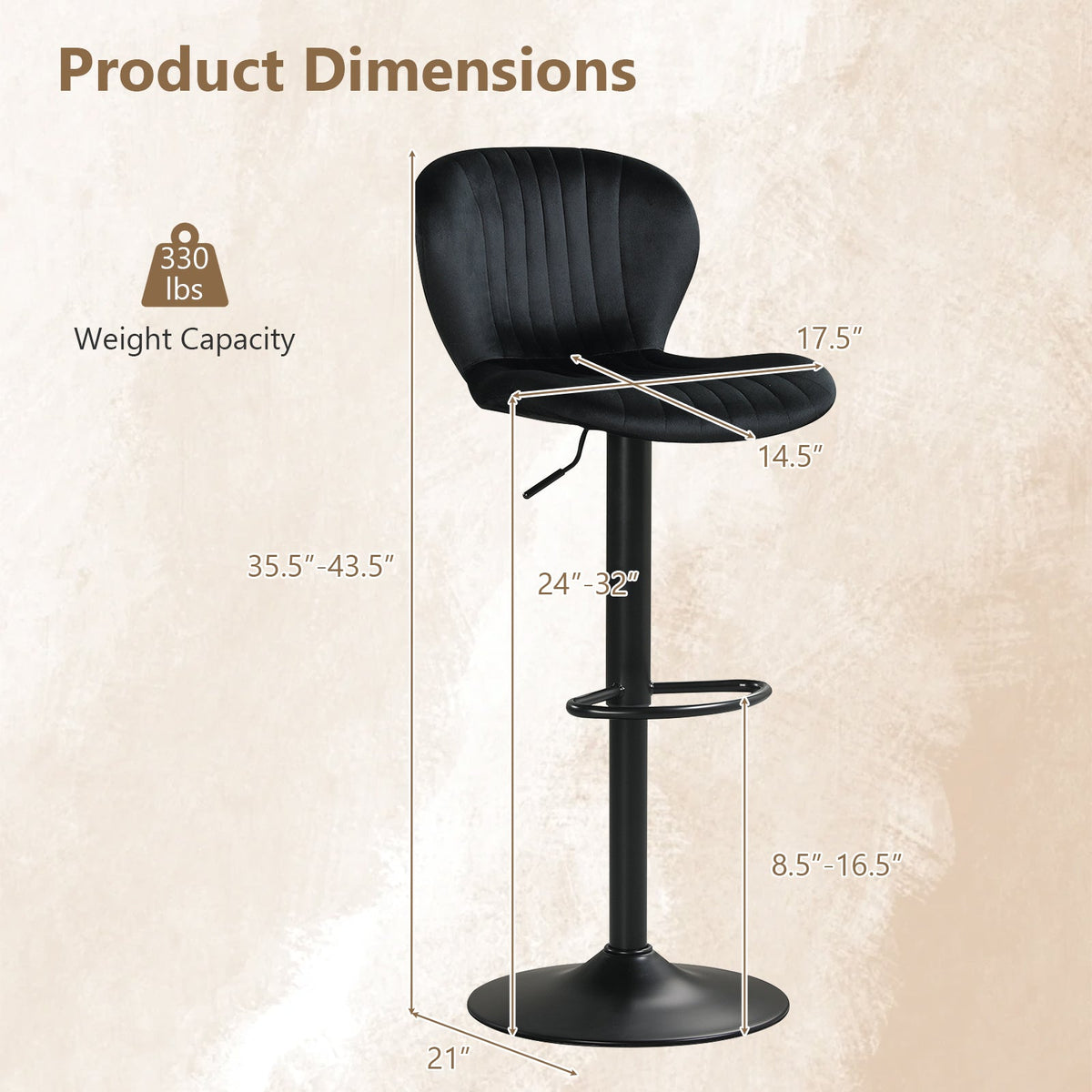 Adjustable Counter Height Chairs Set of 4 with Velvet Upholstered Backrests