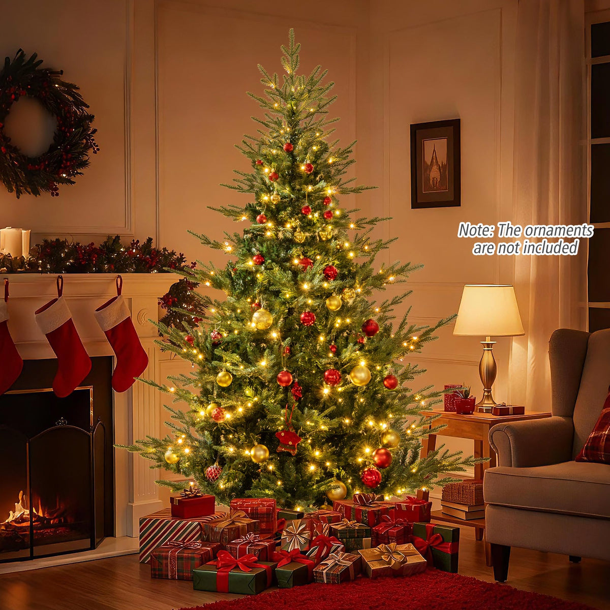 Artificial Christmas Tree with Branch Tips and Warm White LED Lights