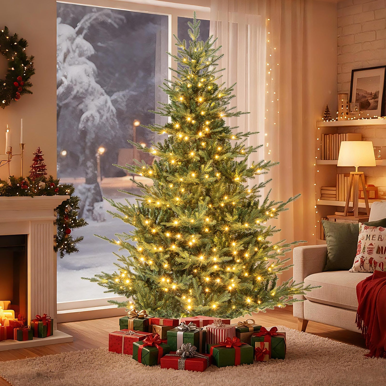 Artificial Christmas Tree with Branch Tips and Warm White LED Lights