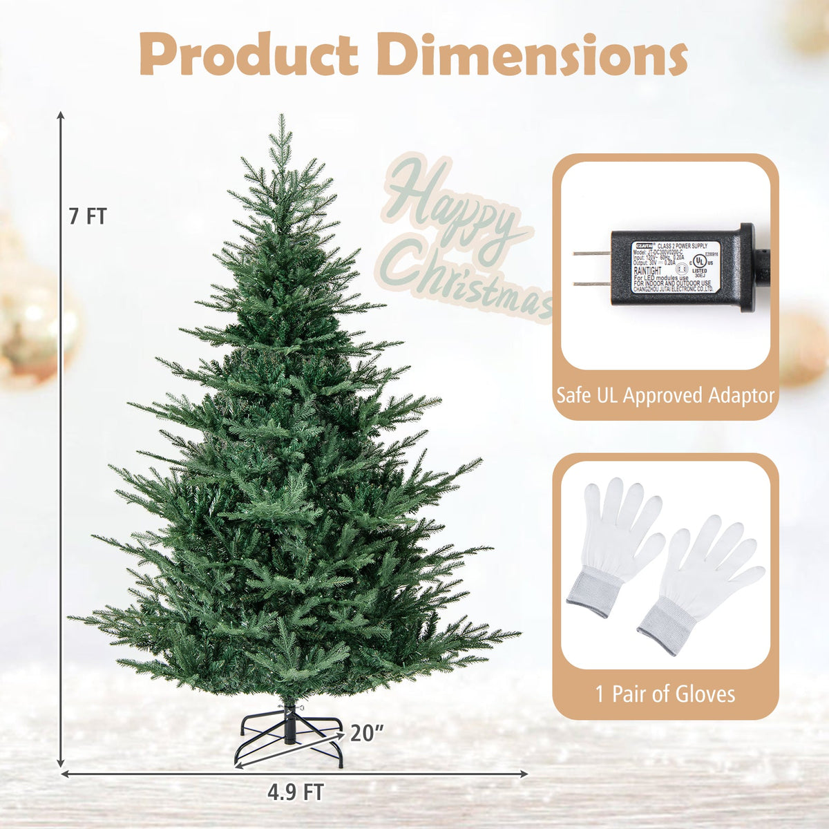 Artificial Christmas Tree with Branch Tips and Warm White LED Lights