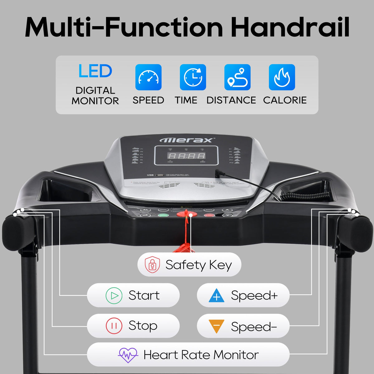 Home folding treadmill with pulse sensor, 2.5-horsepower silent brushless motor, 3-level tilt, 12 preset programs