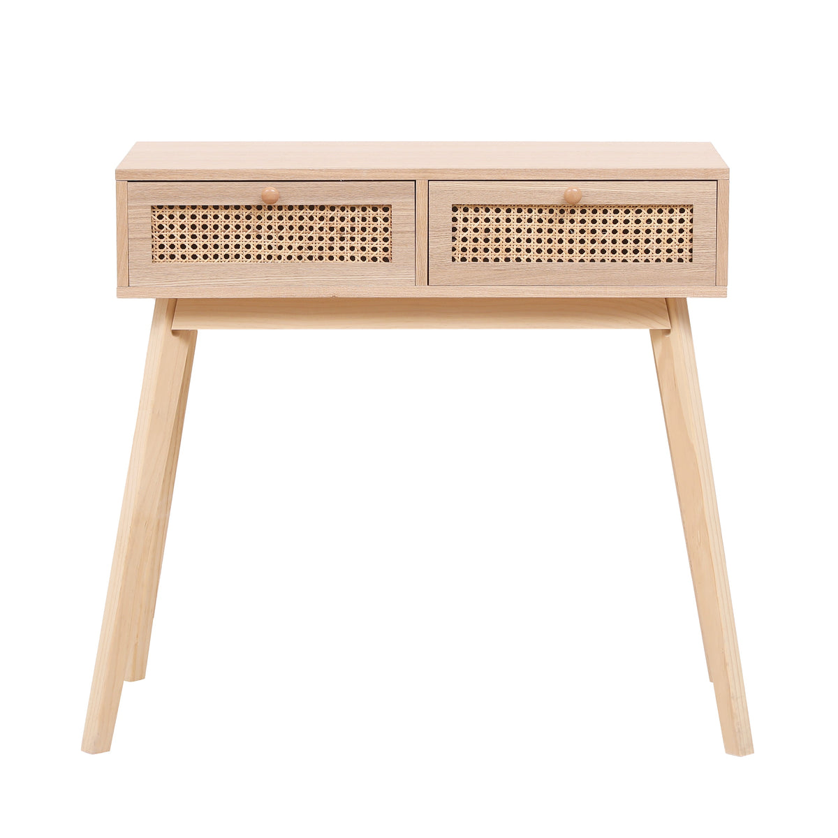 Side table with two real rattan drawers, solid wood table legs can be used in the dining room living room,bedroom