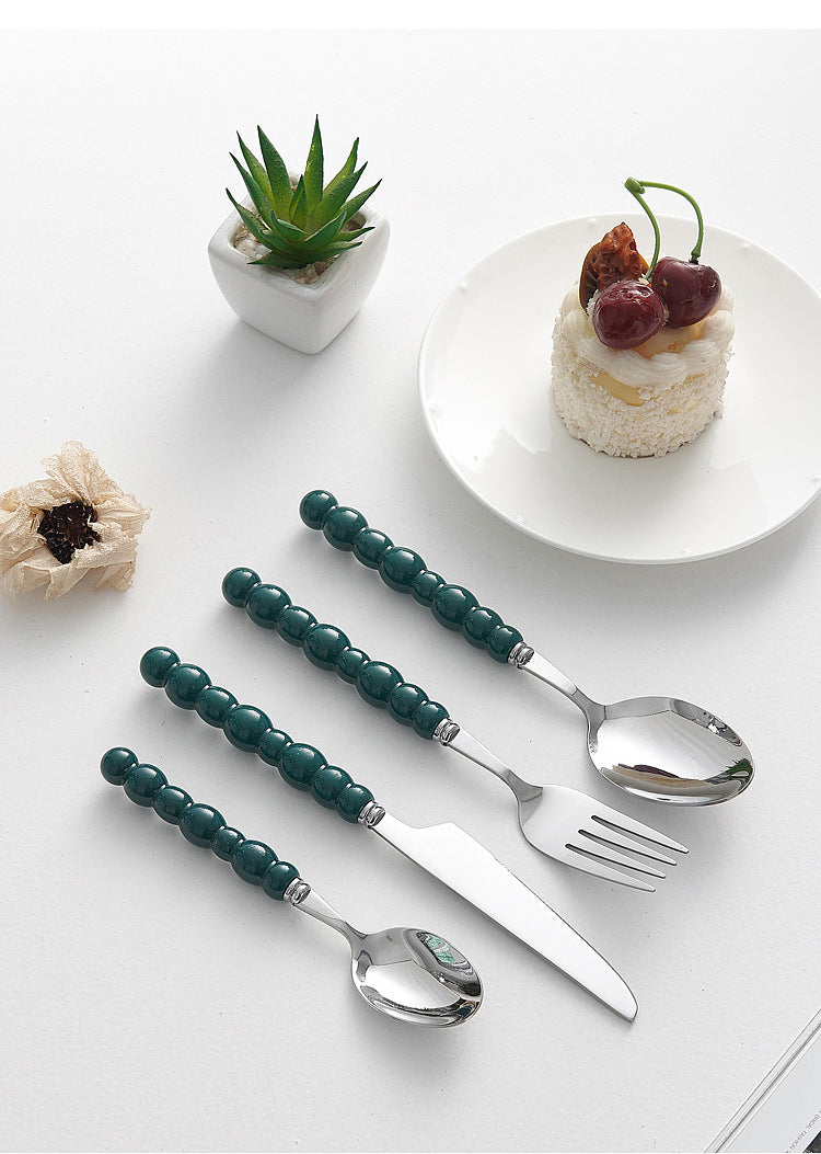 Set of 4 Stainless Steel price Creative Stainless Steel Colorful Pearl Handle Spoon Fork Knife High End Cutlery Set