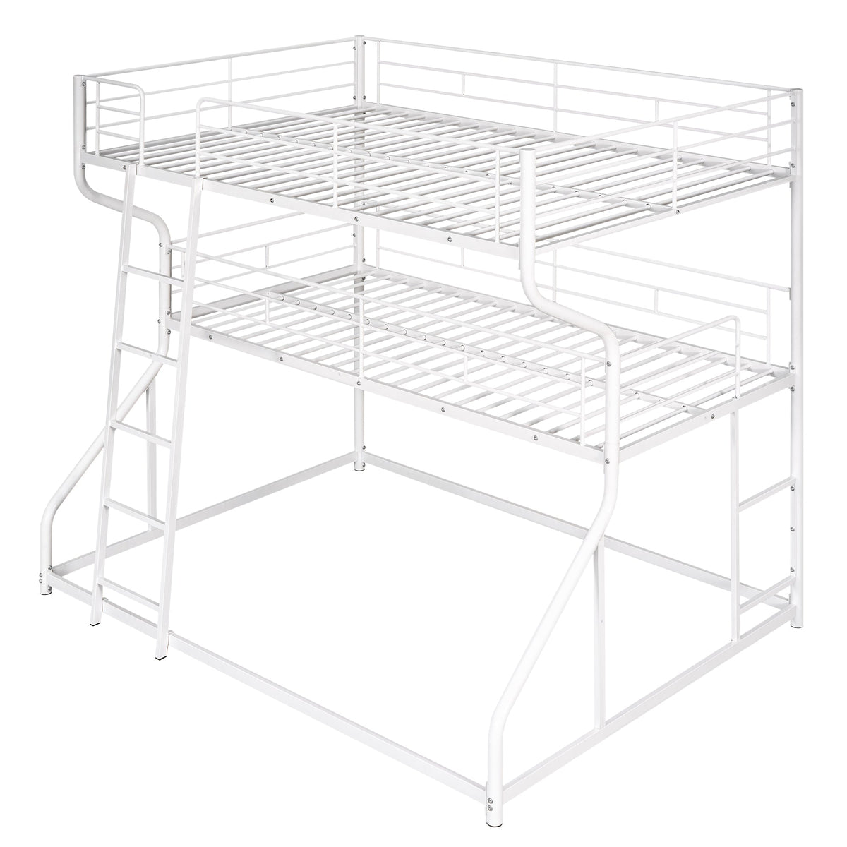 Full XL over Twin XL over Queen Size Triple Bunk Bed with Long and Short Ladder White