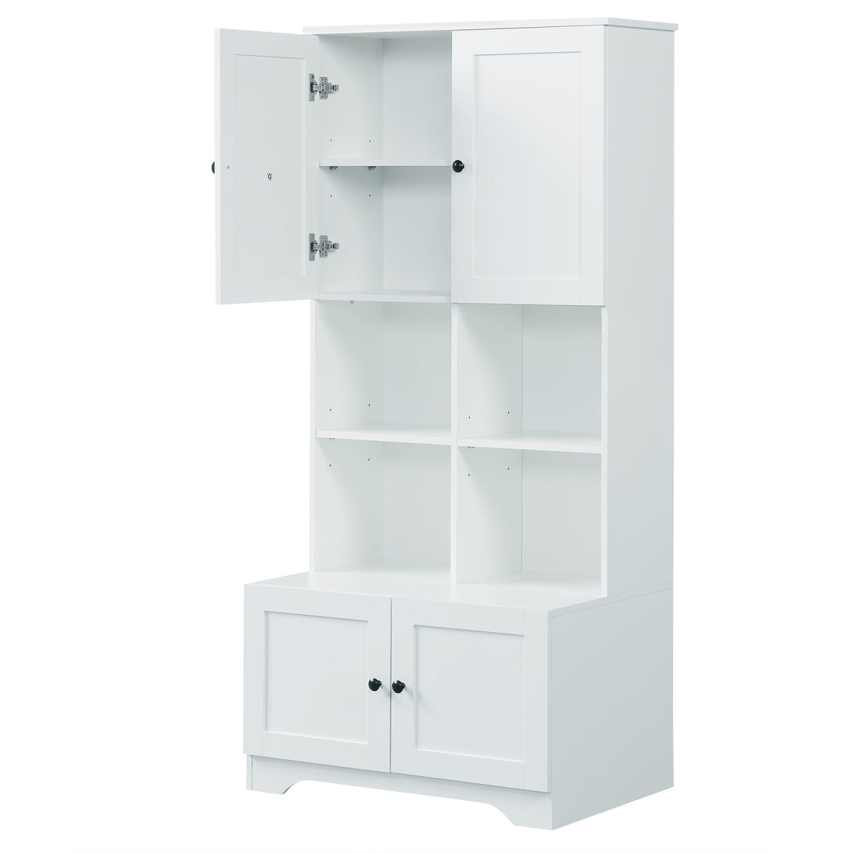 Bathroom storage cabinet, 4-door independent cabinet, adjustable shelf, open multi-layer shelf, white