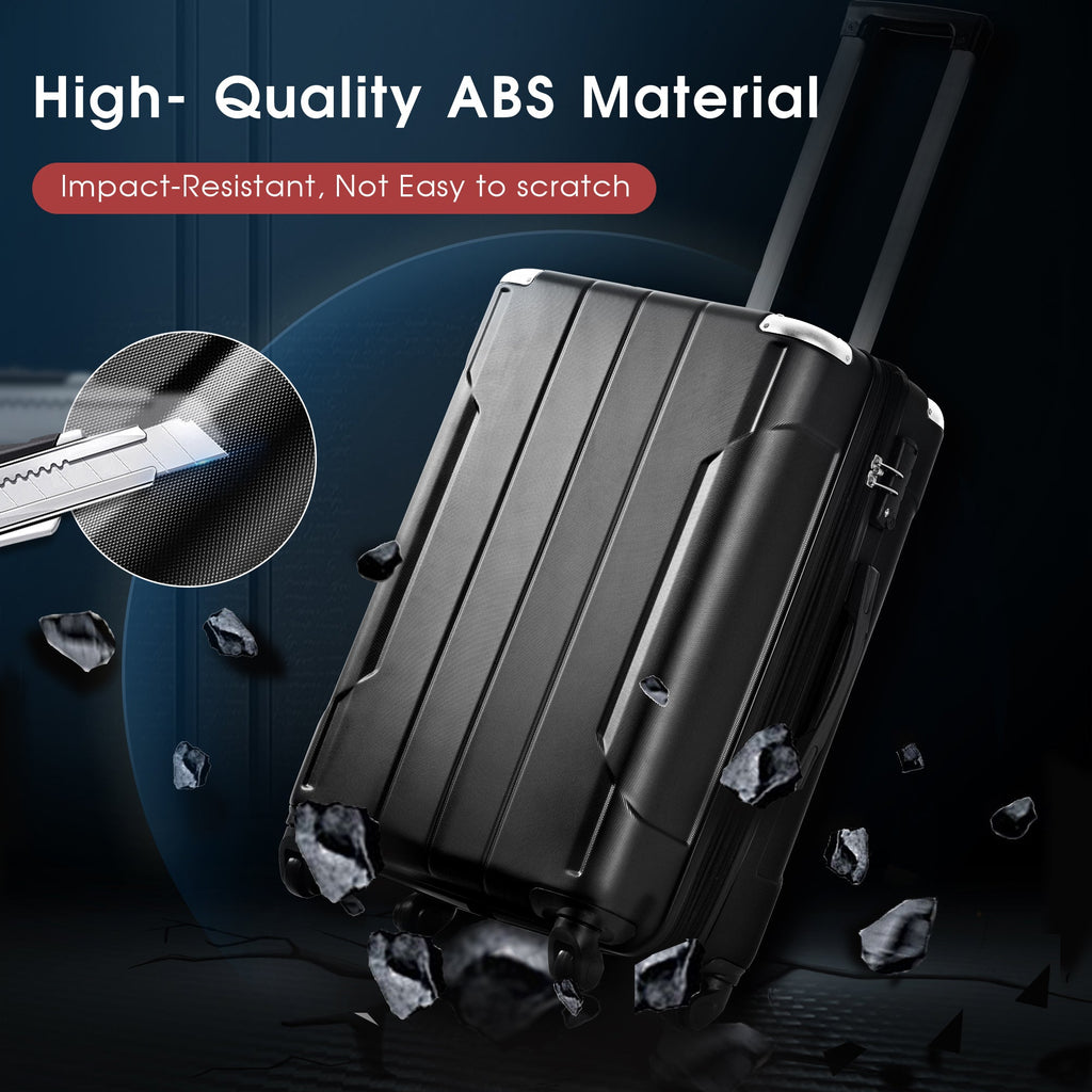 Hardshell Luggage Spinner Suitcase with TSA Lock Lightweight Expandable 24'' (Single Luggage) Black + ABS + 24 Inch