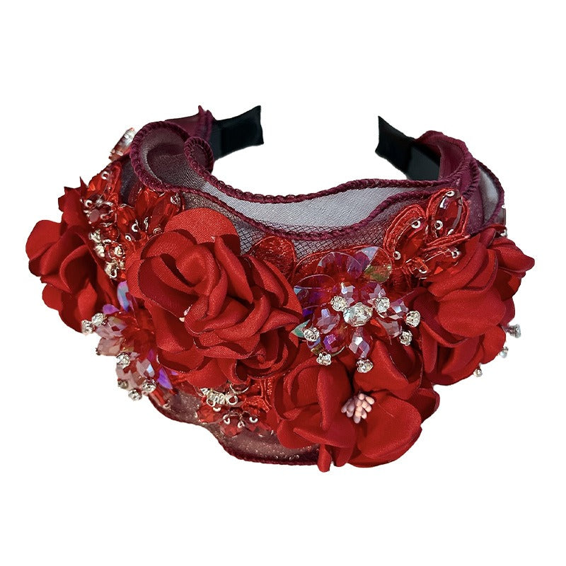 Fabric Flower Heavy Industry Wide Edge Crystal Super Immortal Women's Headband Headwear