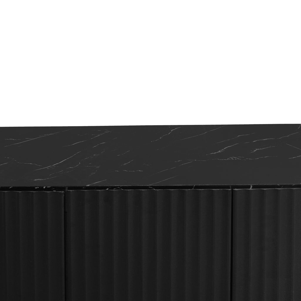 LED Carved Line 3 Door Storage Cabinet,Sideboard Buffet Cabinet With Adjustable Shelf,Large Storage Accent Cabinet