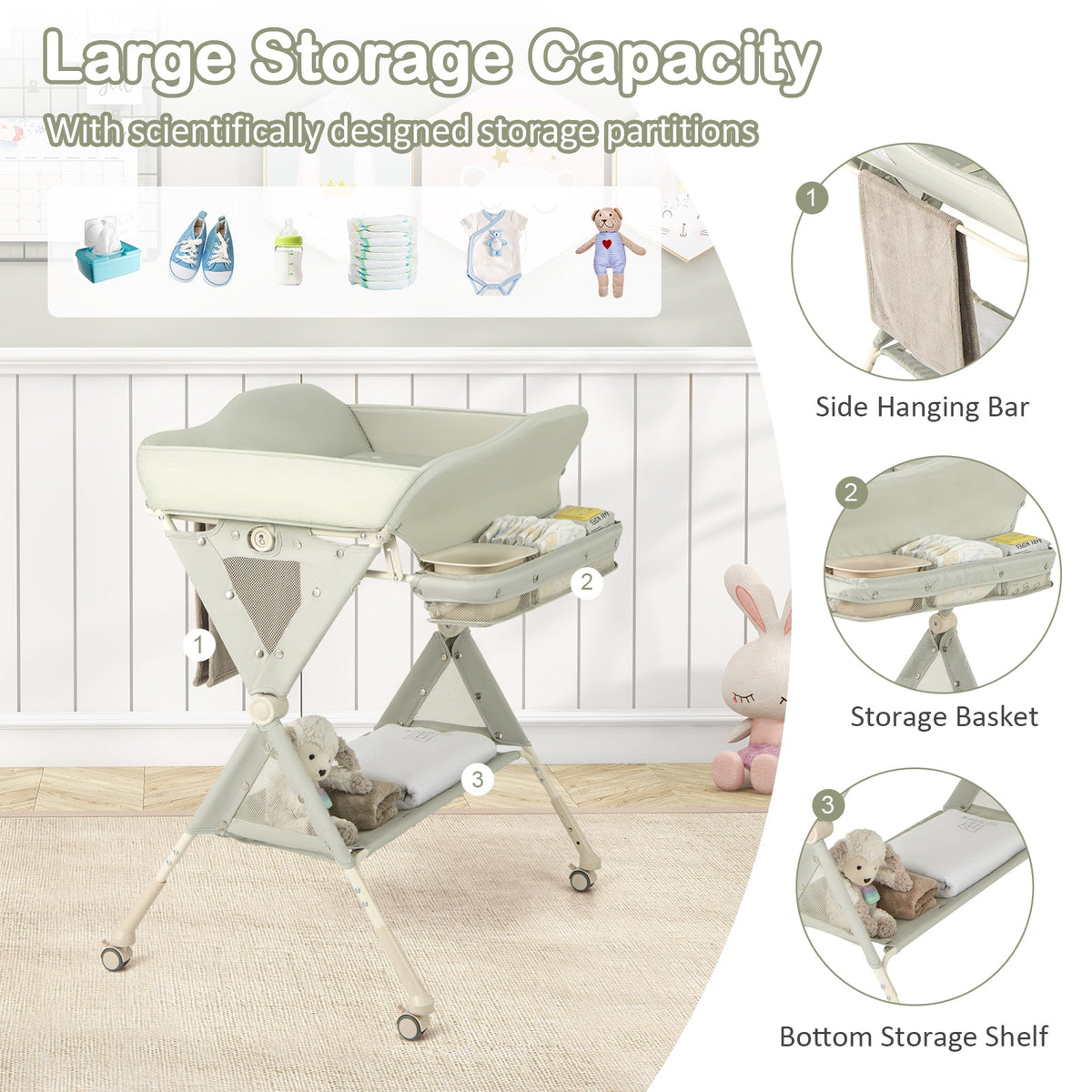 Baby Diaper Changing Table with Water Basin Wheel