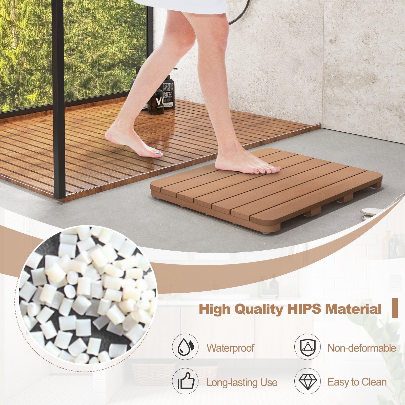 Waterproof HIPS Bath Spa Shower Mat with Non Slip Foot Pads