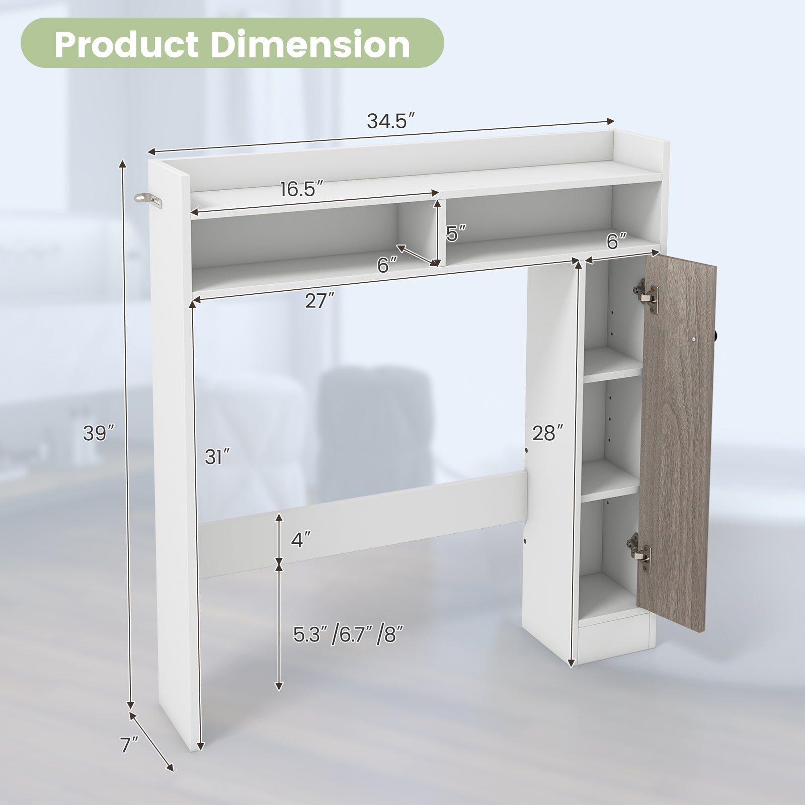 Bathroom Over the Toilet Floor Storage Organizer with Adjustable Shelves