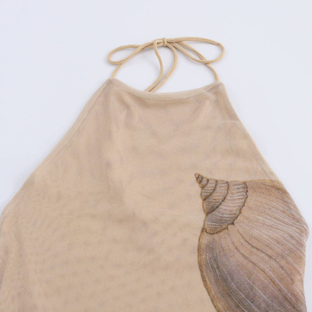 Beach Seashell Print Halterneck Mesh Maxi Dress [Sizes S-L]