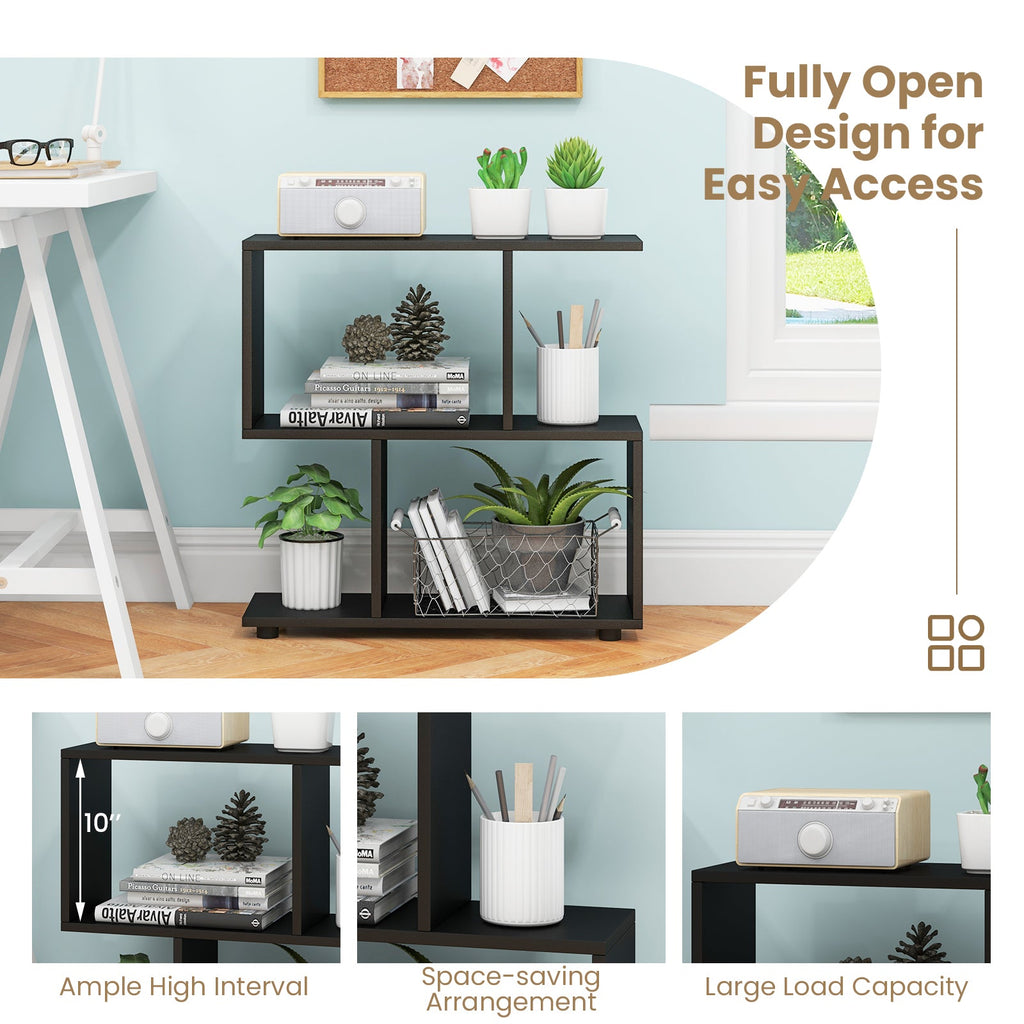 24 Inch 3-Tier Geometric Bookshelf with Thick Foot Pads