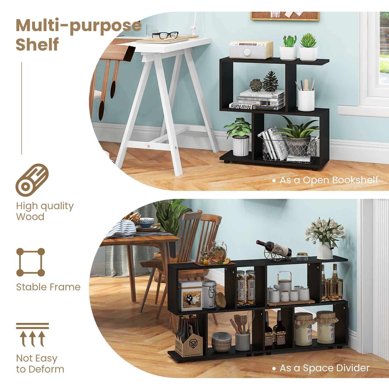 24 Inch 3-Tier Geometric Bookshelf with Thick Foot Pads