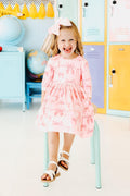 Blushing Bows 3/4 Sleeve Pocket Twirl Dress
