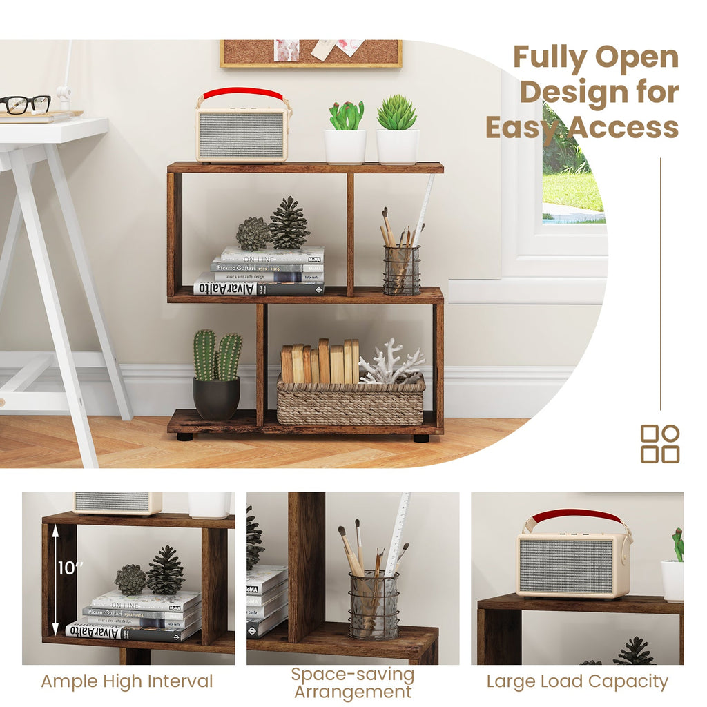 24 Inch 3-Tier Geometric Bookshelf with Thick Foot Pads