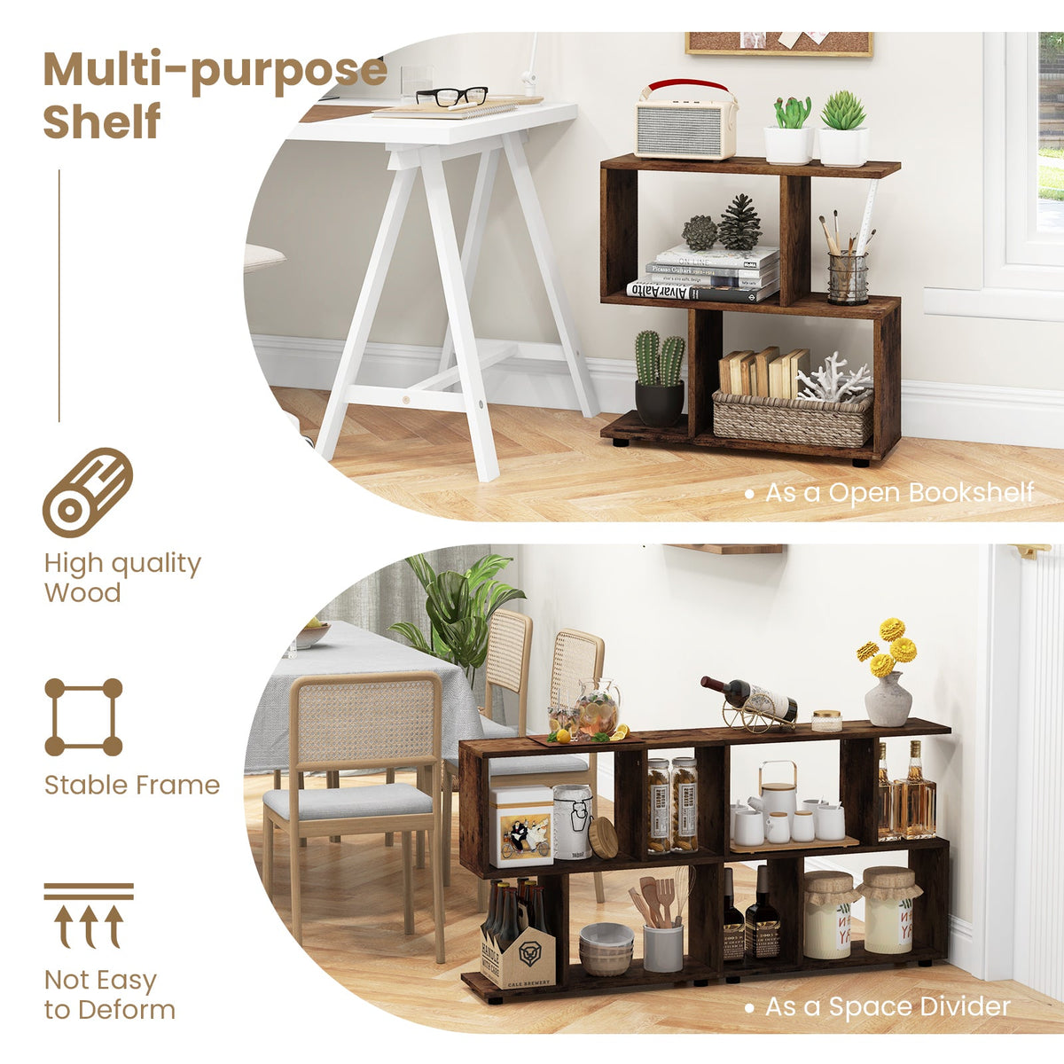 24 Inch 3-Tier Geometric Bookshelf with Thick Foot Pads