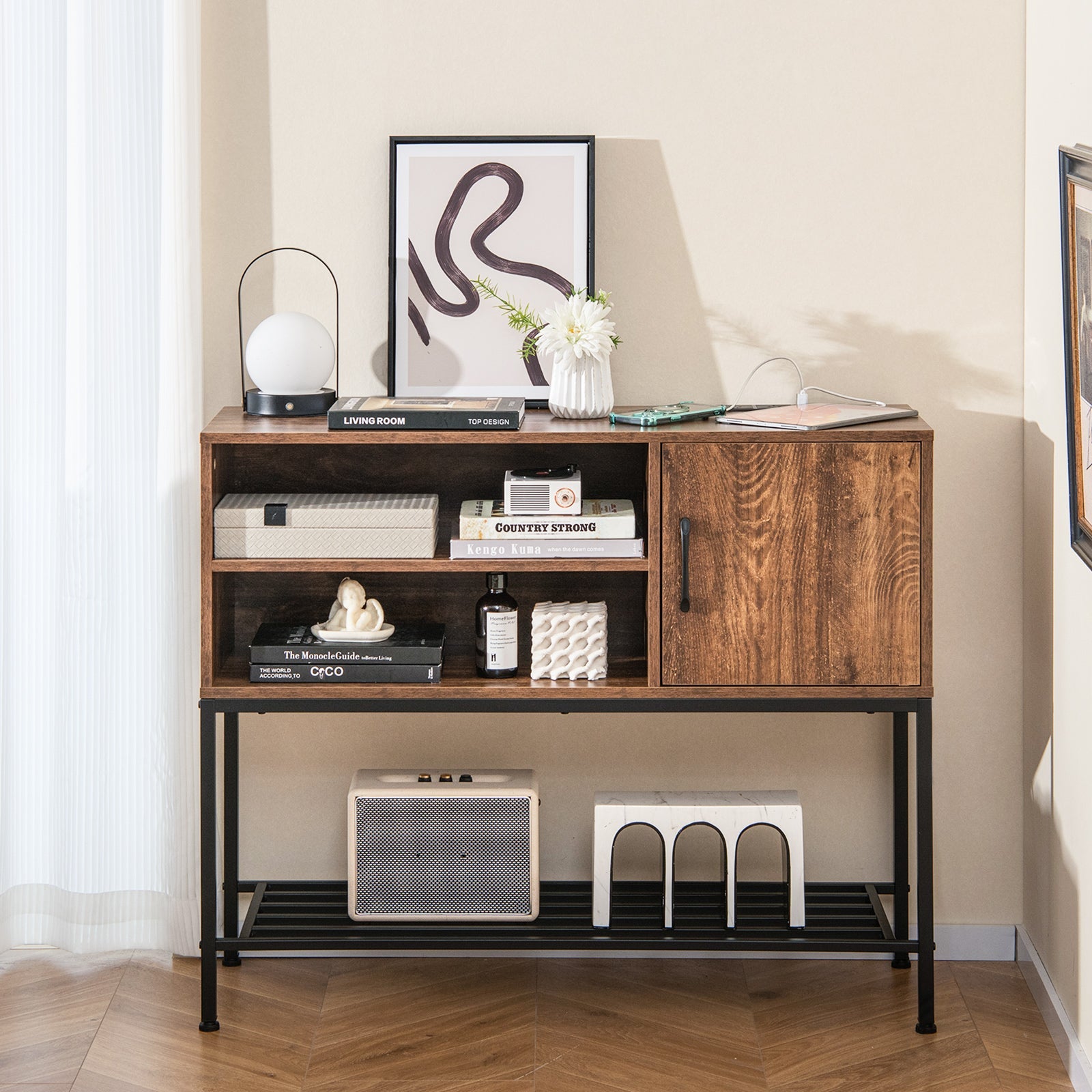 Buffet Sideboard Coffee Bar Cabinet with Power Outlets and USB Ports