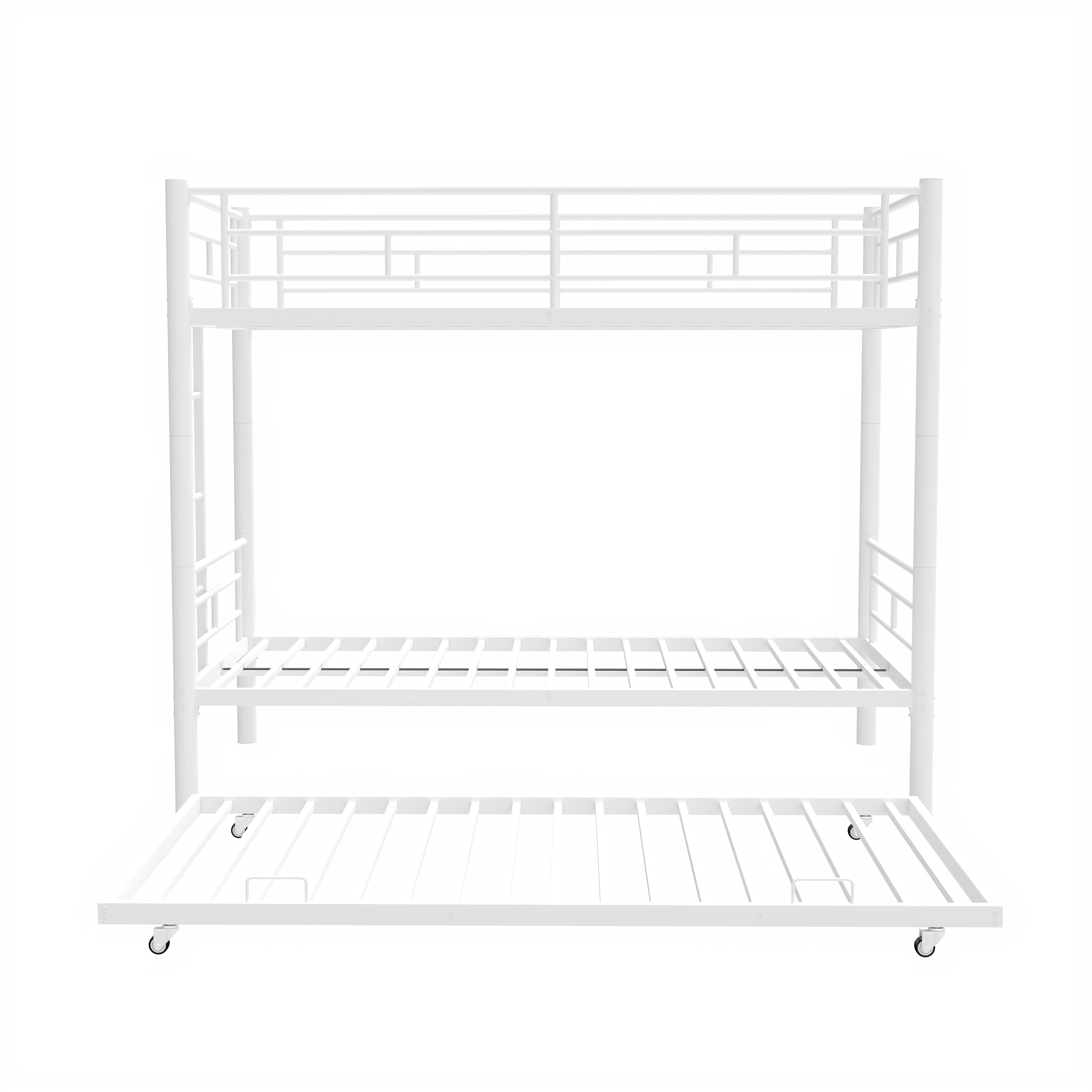 Heavy-duty Sturdy Meta Twin over Twin with Trundle Bunk Bed/l/ Noise Reduced/ Safety Guardrail/No Box Spring Needed,White