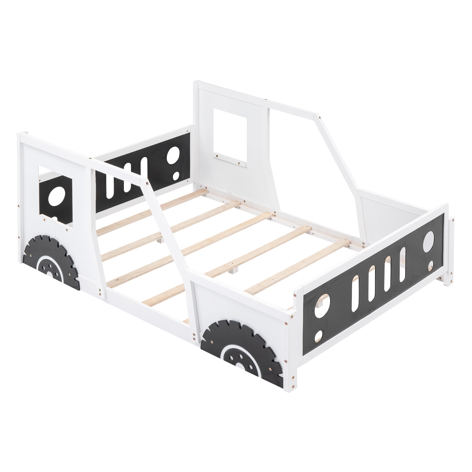 Full Size Classic Car-Shaped Platform Bed with Wheels White