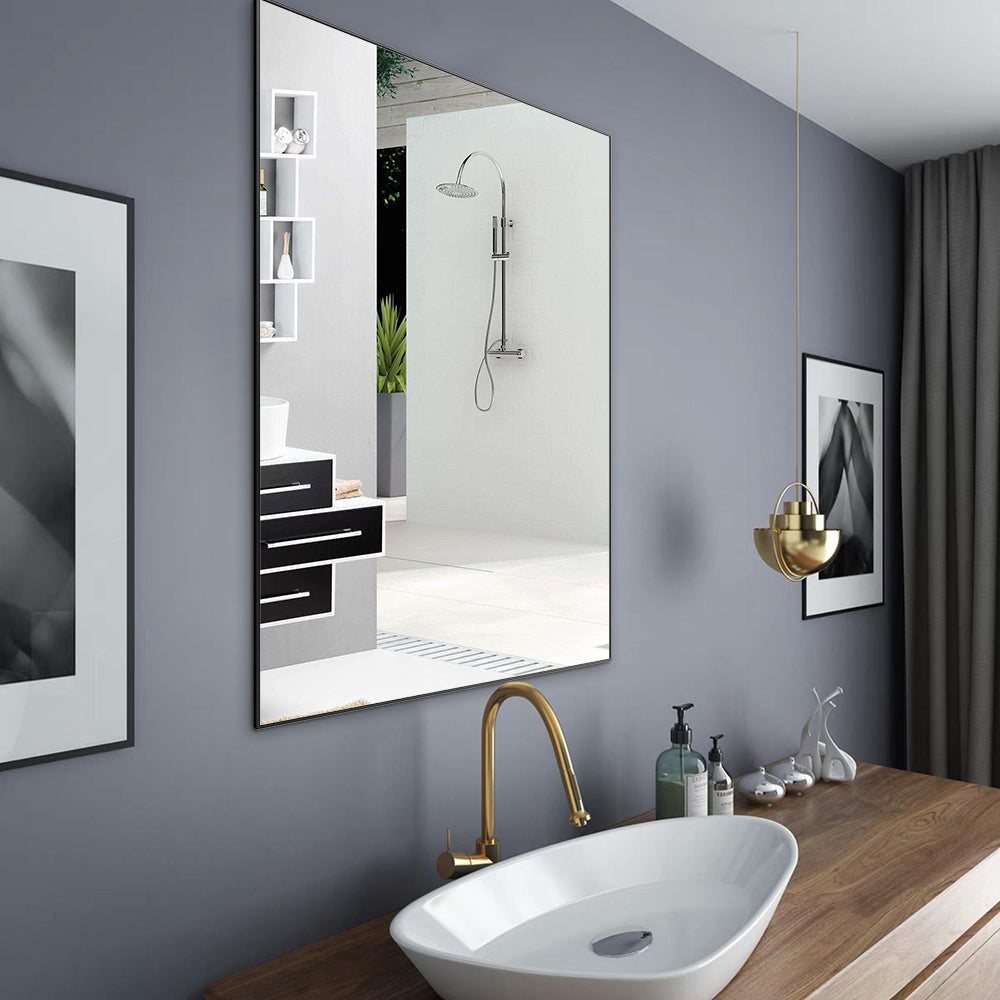 36x24 inch modern black bathroom mirror with aluminum frame decorative wall mirror suitable for living room, bedroom