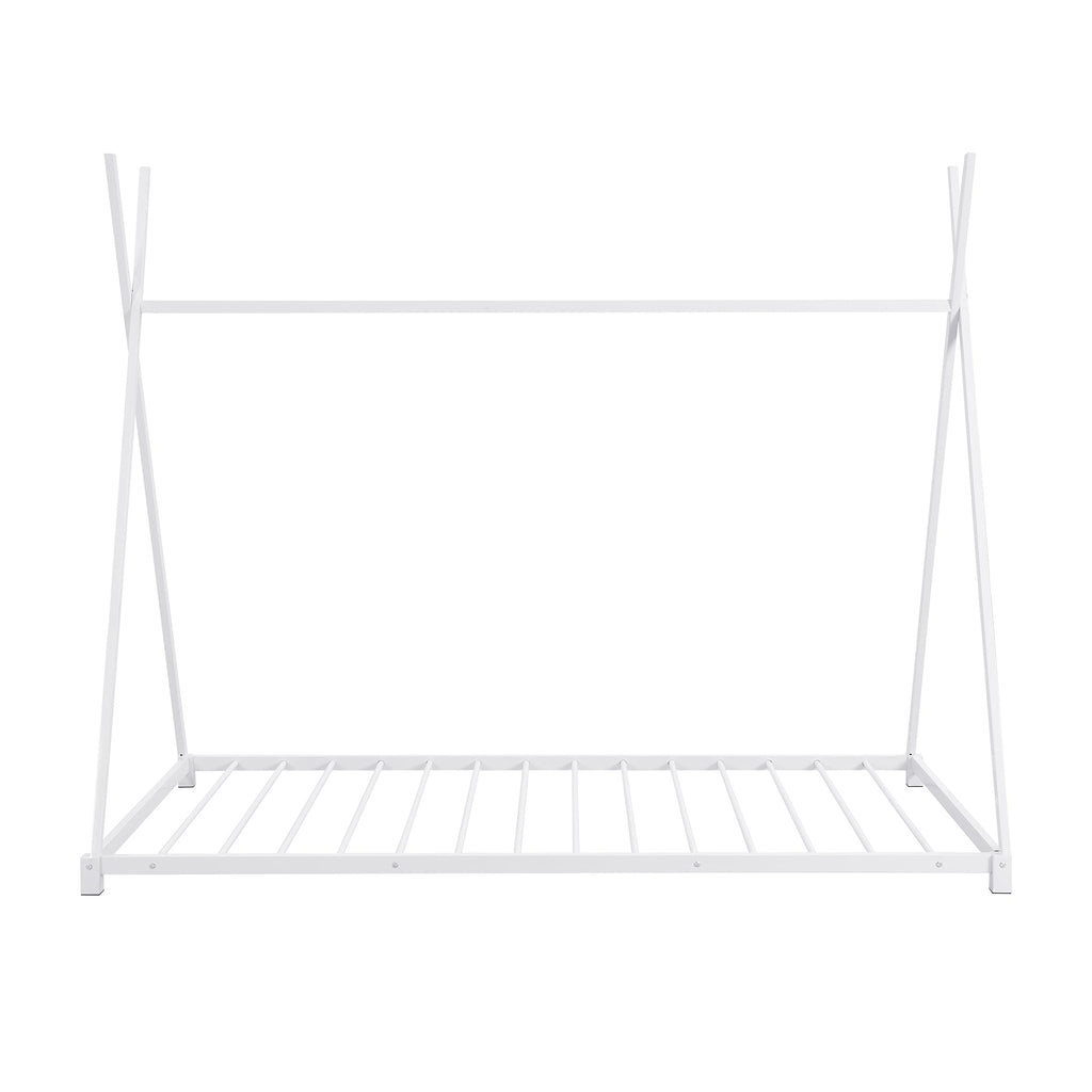Metal Twin Size House Platform Bed with Triangle Structure  White