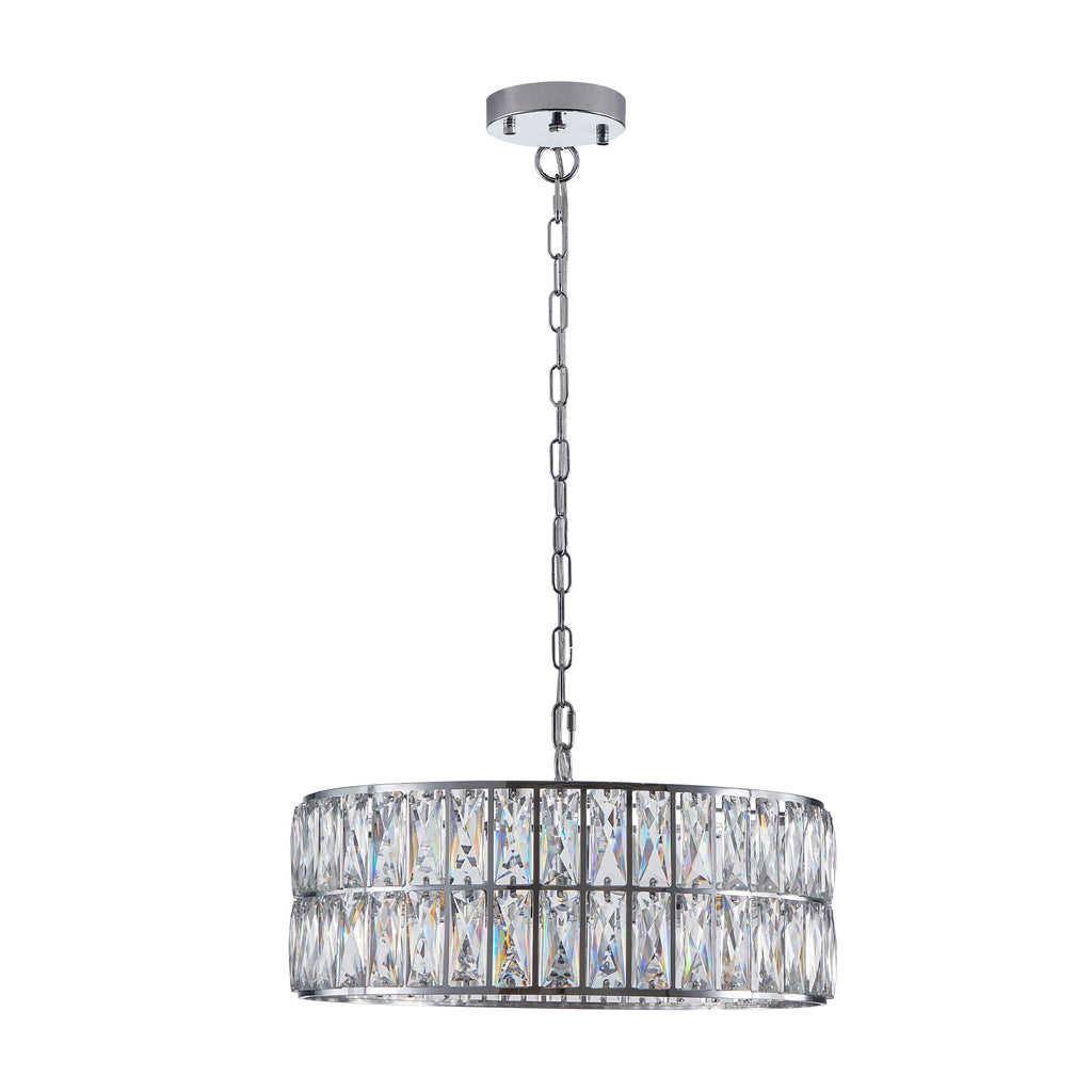 Modern crystal drum pendant light, 6-light pendant light, with silver metal frame (excluding light bulb)
