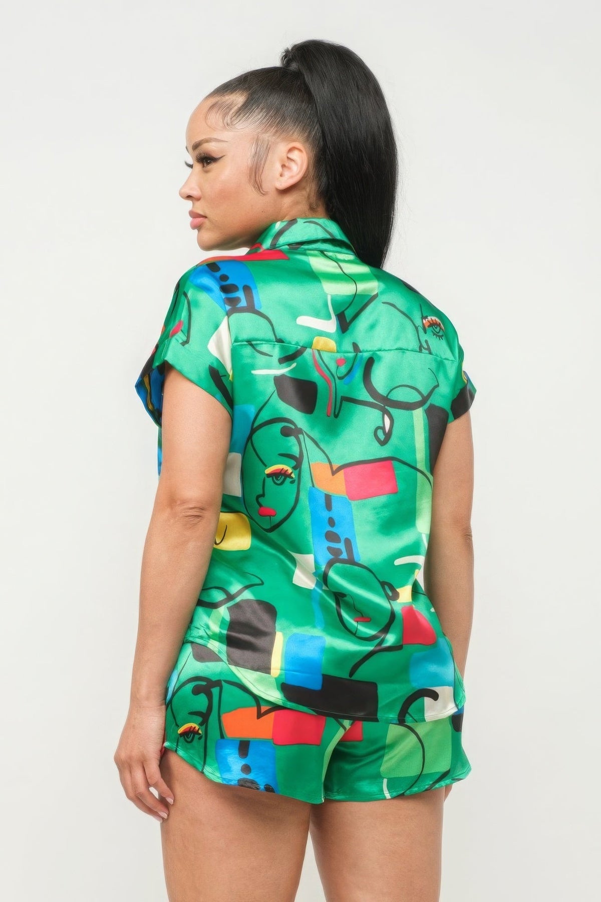 “Amelia” Green Multi Shorts Set