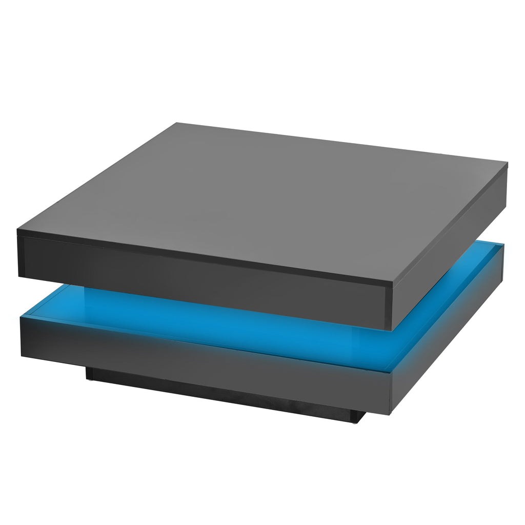 ON-TREND High Gloss Minimalist Design with LED Lights 2-Tier Square Coffee Table Black