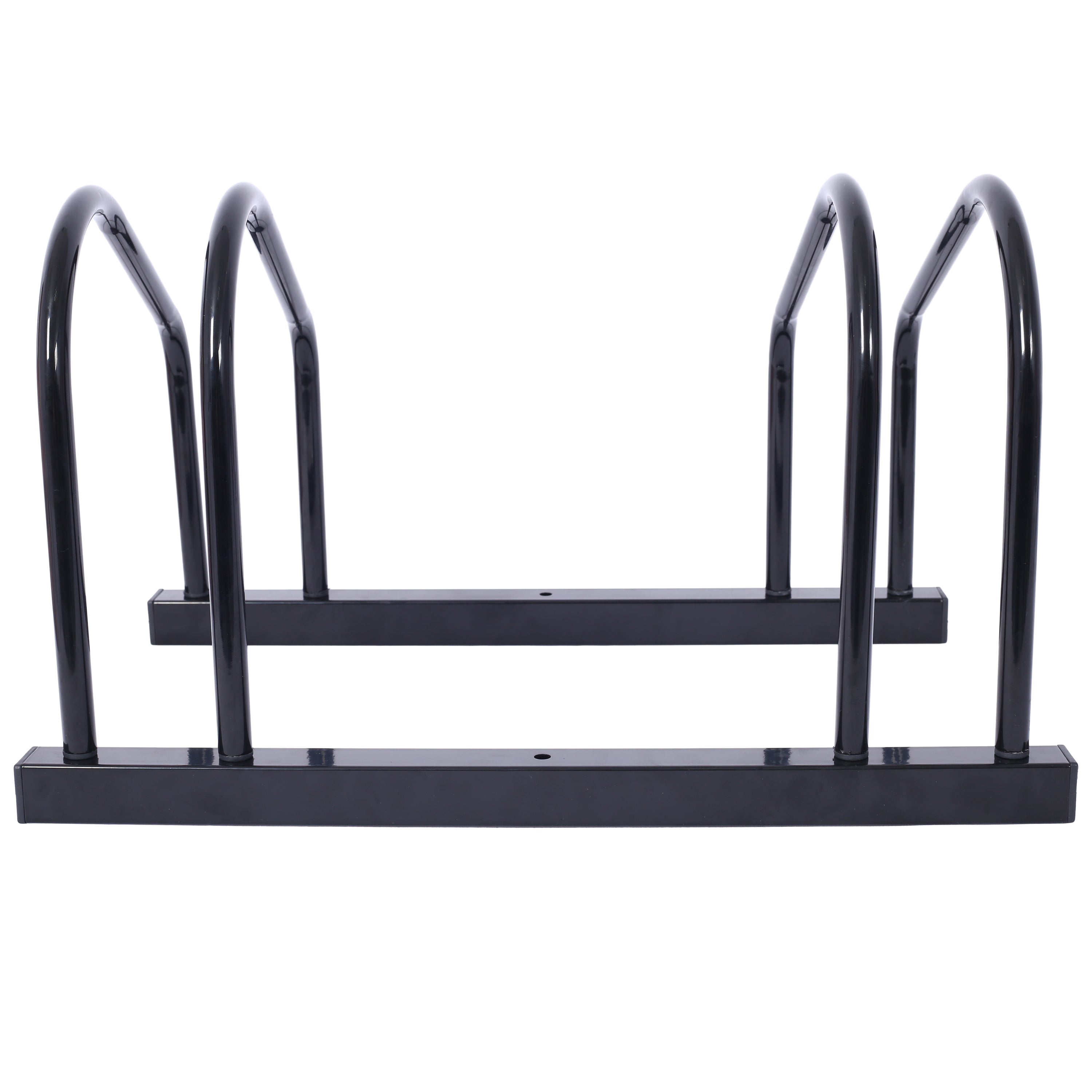 2 bicycle parking racks 22-28 inch wheel supports, maximum tire width 2.15 inches, black painted