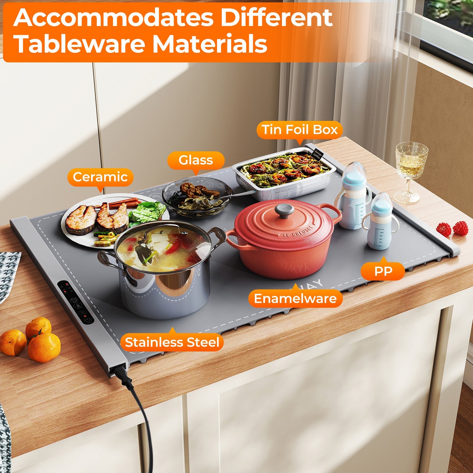 Food Warming Mat Rollable and Portable Electric Warming Tray with Fasting Heating