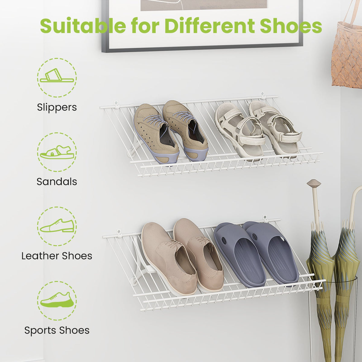 Closet Shelves Wall Mounted Set of 2 Metal Wire Shoe Racks