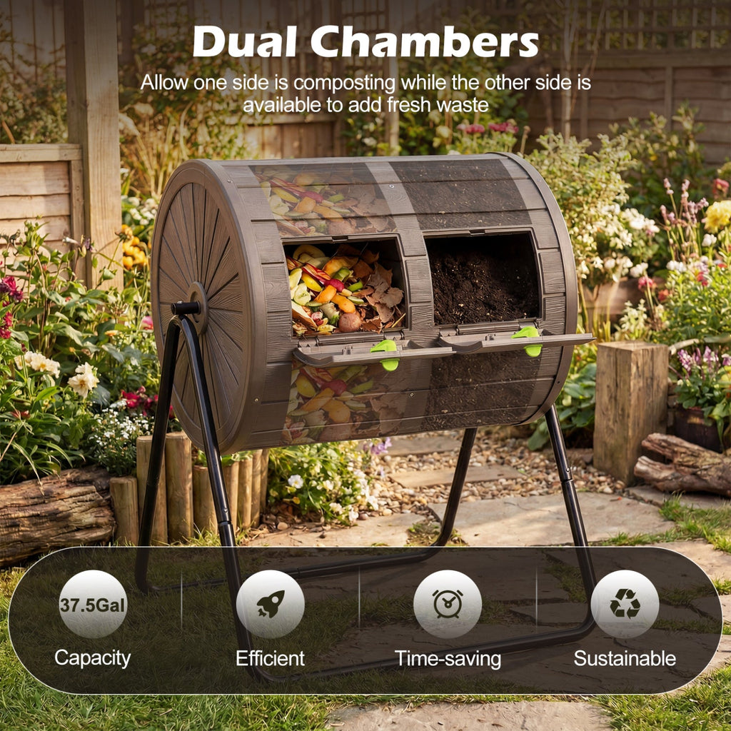 Compost Tumbler 37.5 Gallon Large Outdoor Compost Bin