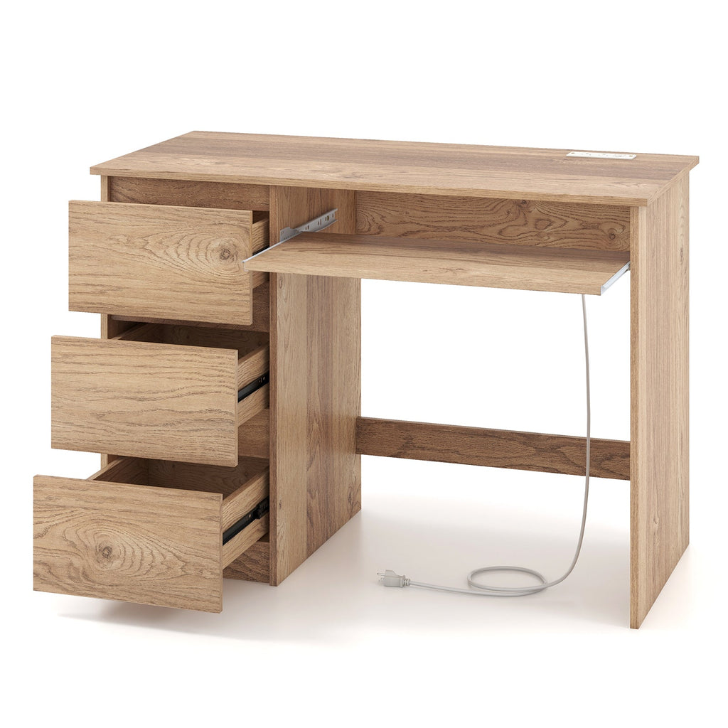 Computer Desk with Power Outlet Keyboard Tray and 3 Large Drawers