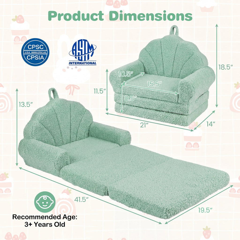 Convertible Kids Sofa 2-in-1 Fold out Toddler Couch Chair