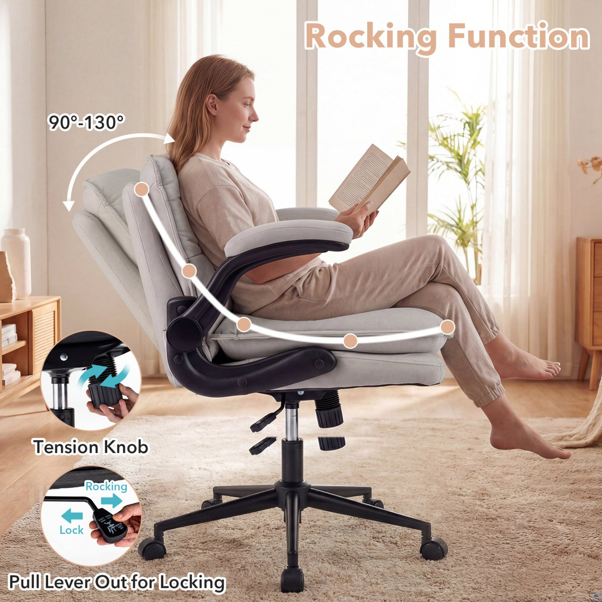 Criss Cross Chair on Wheels with Flip-up Arms Adjustable Height
