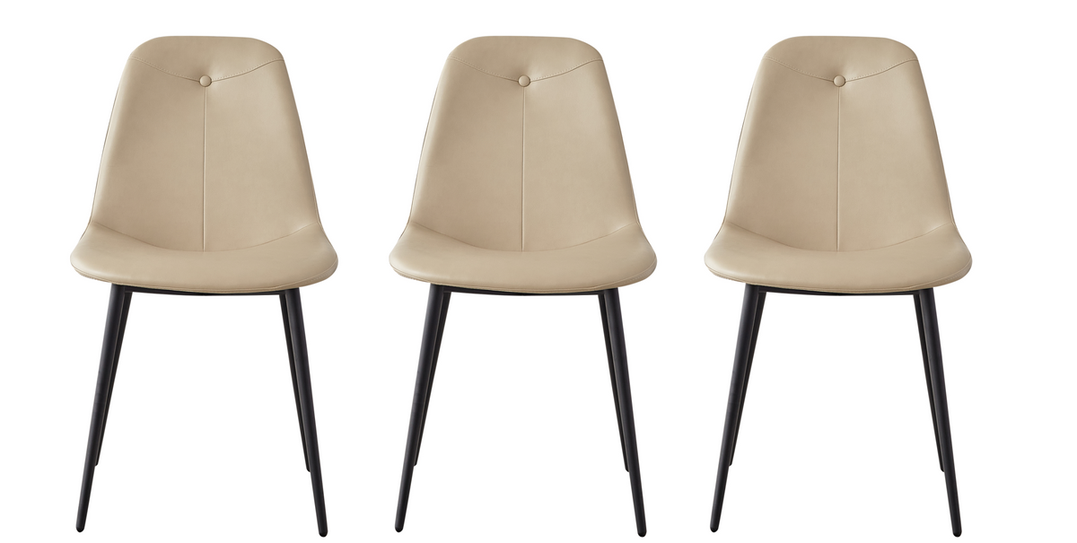 A set of 2 high back dining chairs with PU artificial leather soft cushions and metal legs, decorated with large soft cushions