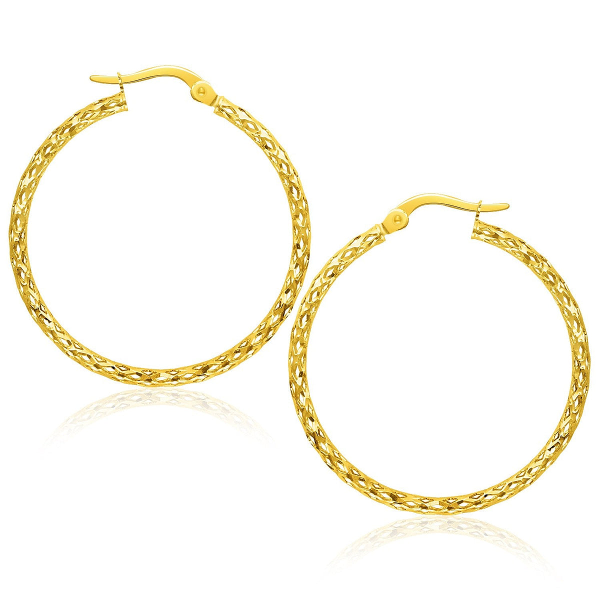 14k Yellow Gold Textured Large Hoop Earrings