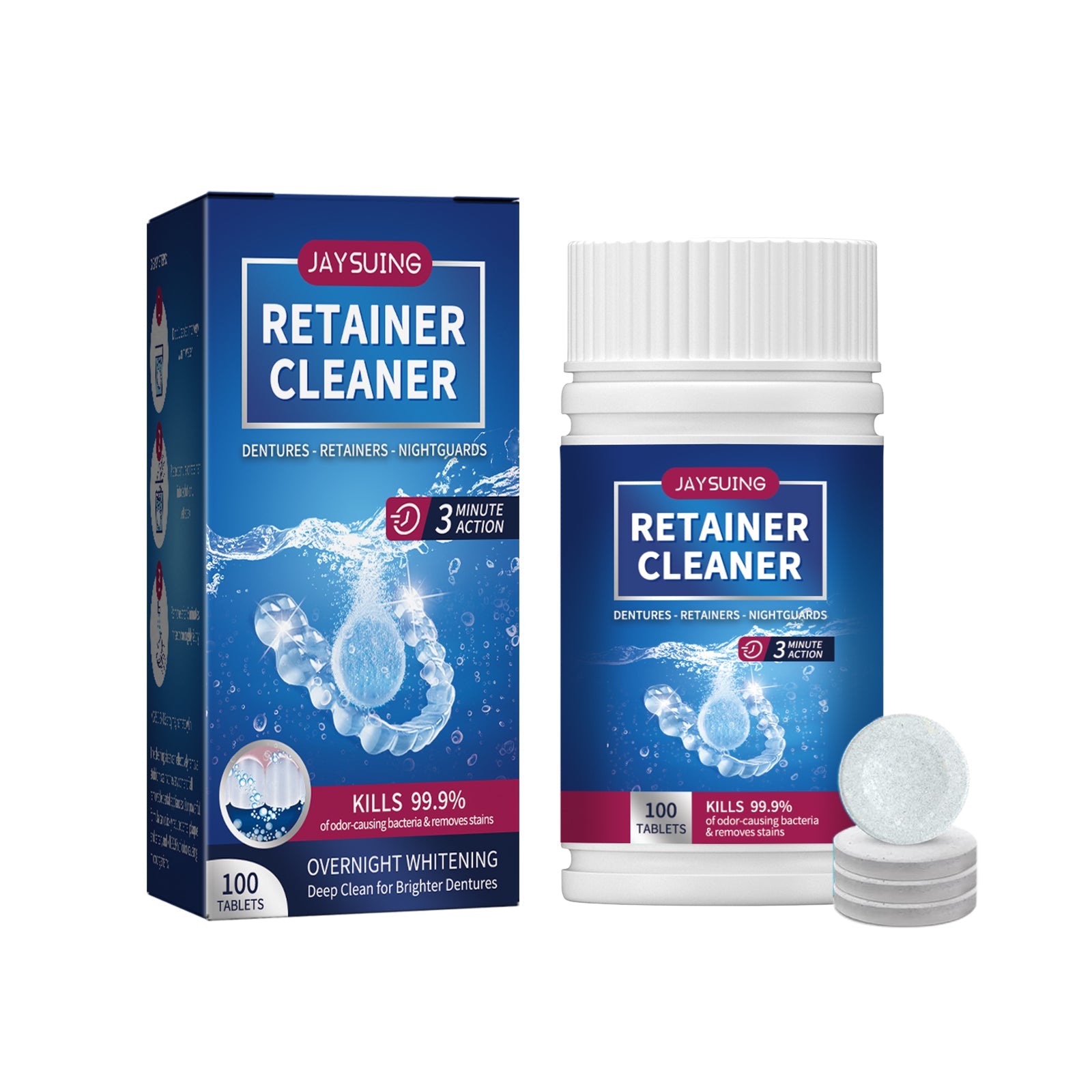 Denture Cleaning Tablet, White Denture Fresh Breath Oral Care Cleaning Tablet