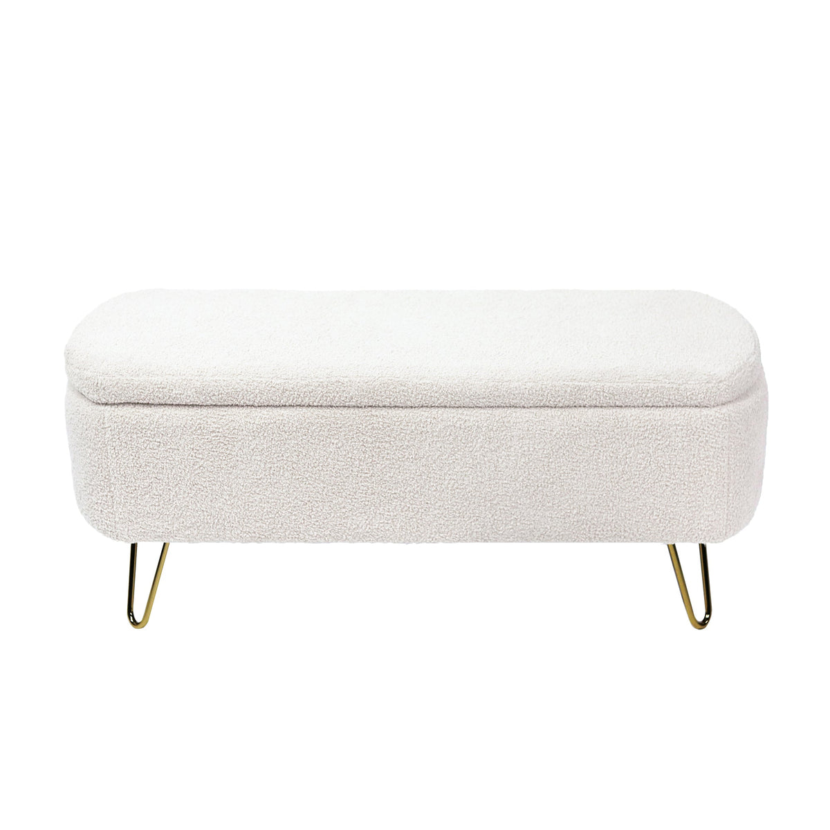 Ivory White Storage Ottoman Bench for End of Bed Gold Legs