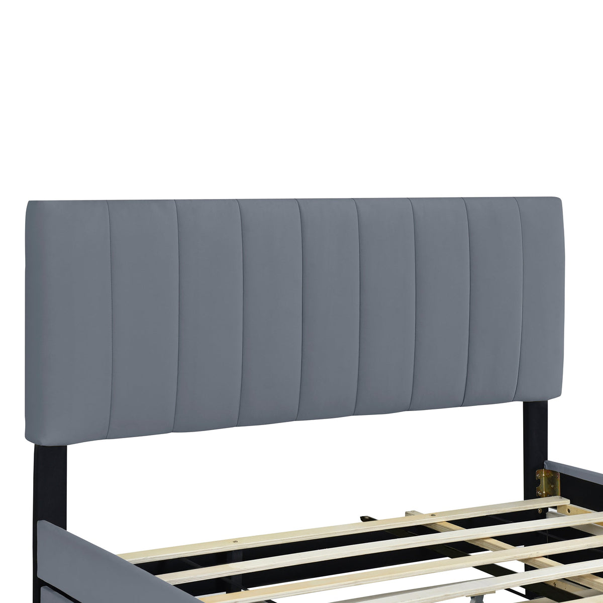 Queen Size Velvet Upholstered Platform Bed with 2 Drawers and 1 Twin XL Trundle- Gray