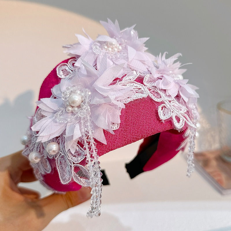 Fashionable handmade embroidery three-dimensional simulation crystal flower hair hoop
