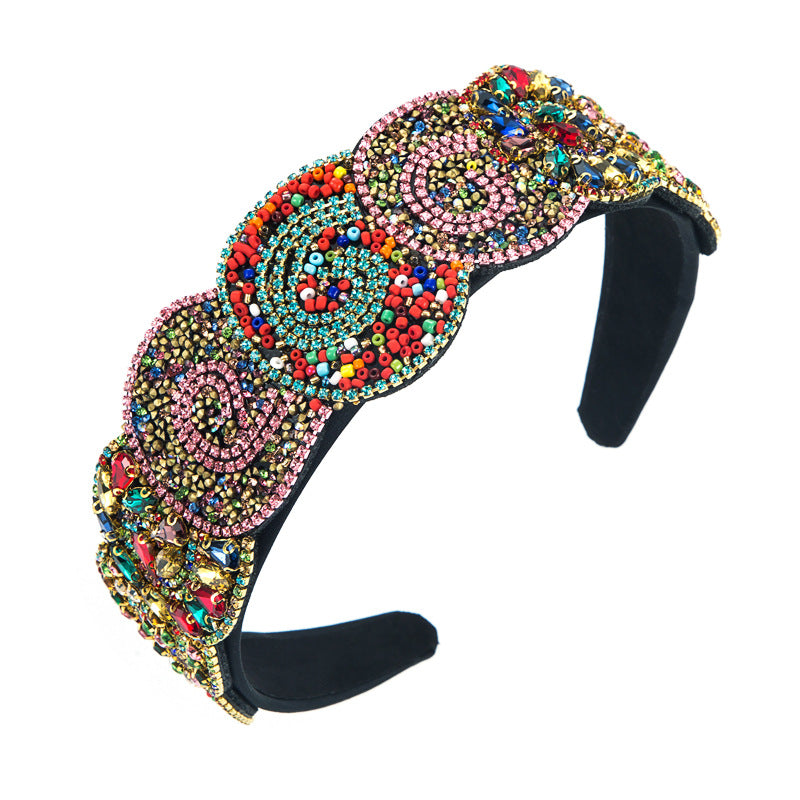 Hair Hoop Fashion Trend Color Rhinestone Head Hoop Luxury Wide Side Heavy Industry Party Hair Accessories Head Hoop