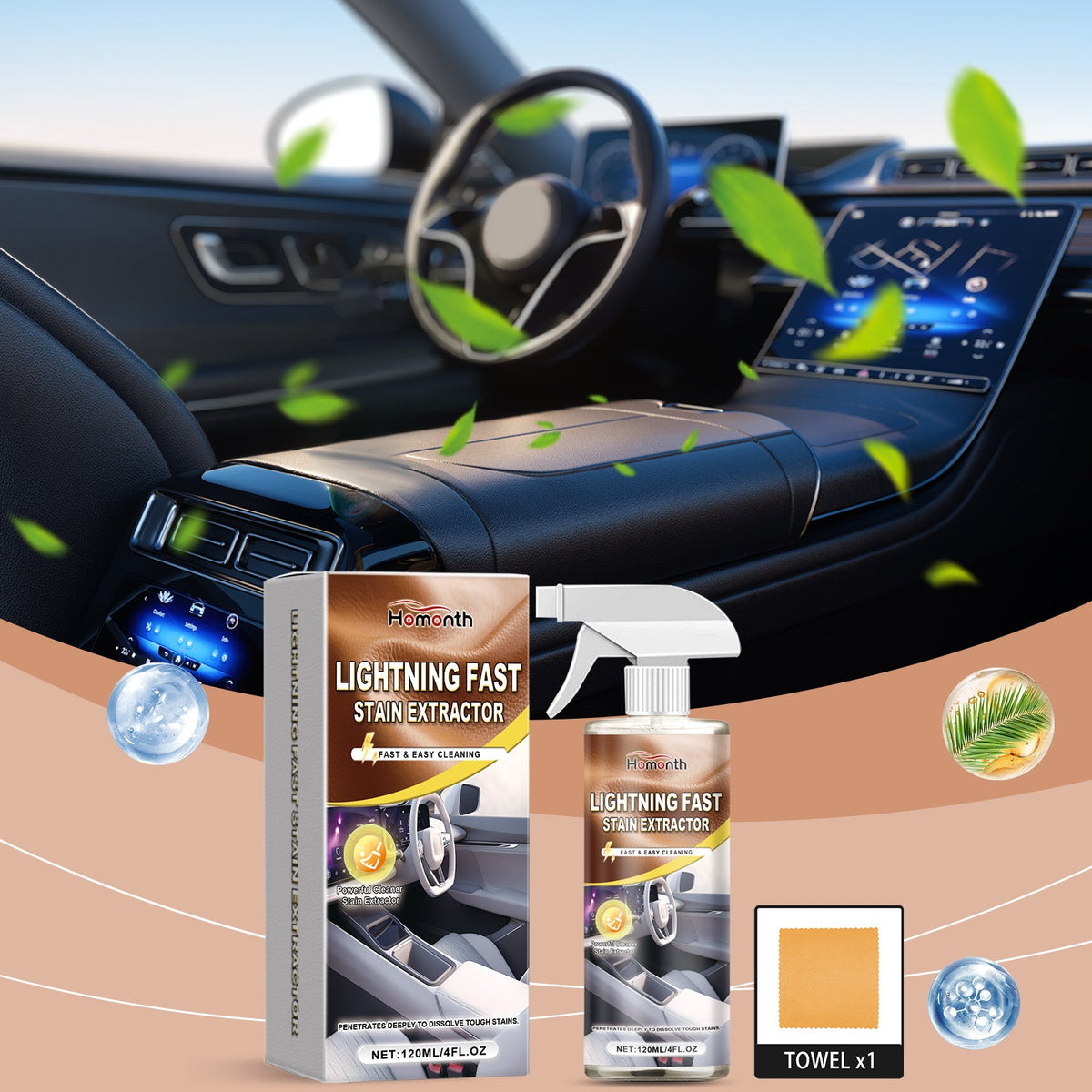 Car Interior Cleaning Agent, Leather Fabric Plastic Effective Cleaning And Stain Removal Cleaner