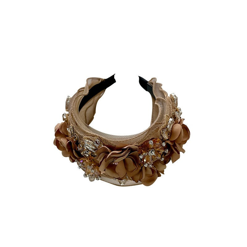 Fabric Flower Heavy Industry Wide Edge Crystal Super Immortal Women's Headband Headwear